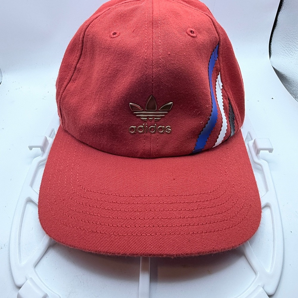 Adidas Originals Hat‎ OSFM Red Gold Trefoil Metallic Logo Striped Strapback Cap